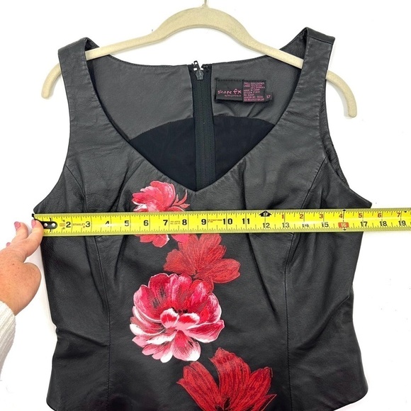 Shape FX Leather Vest Size 12 Floral Print Biker Corset Slimming Black Crop Goth - Picture 6 of 8